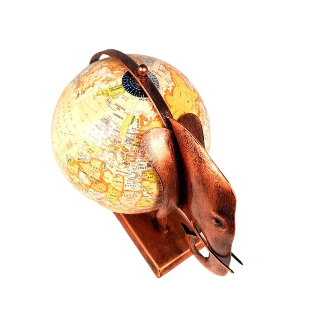 Elephant With Globe Showpiece Figurines - Antique Showpiece - for Home, Vastu, Good Luck, Table & Office Decor & Gift - 11 Inch
