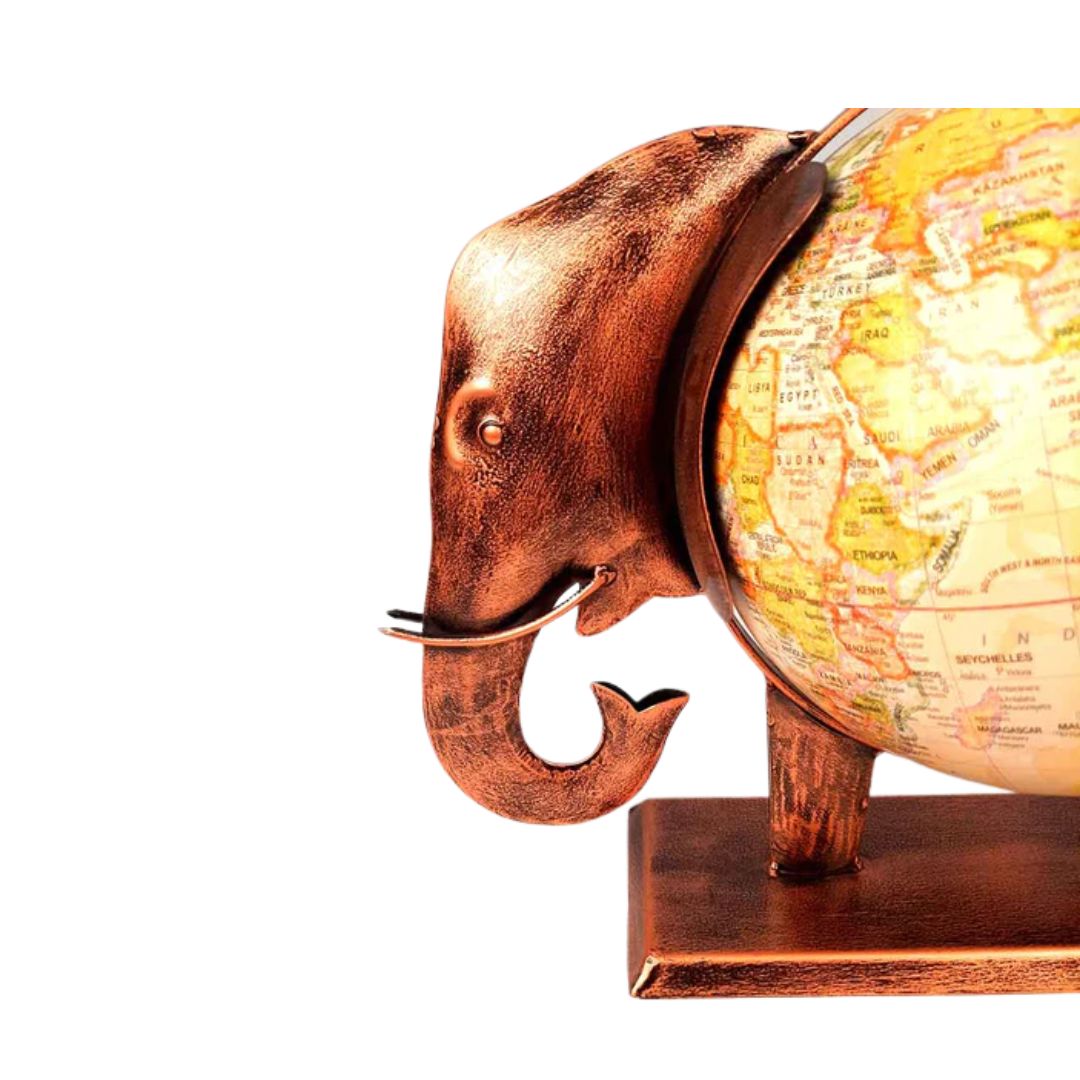 Elephant With Globe Showpiece Figurines - Antique Showpiece - for Home, Vastu, Good Luck, Table & Office Decor & Gift - 11 Inch