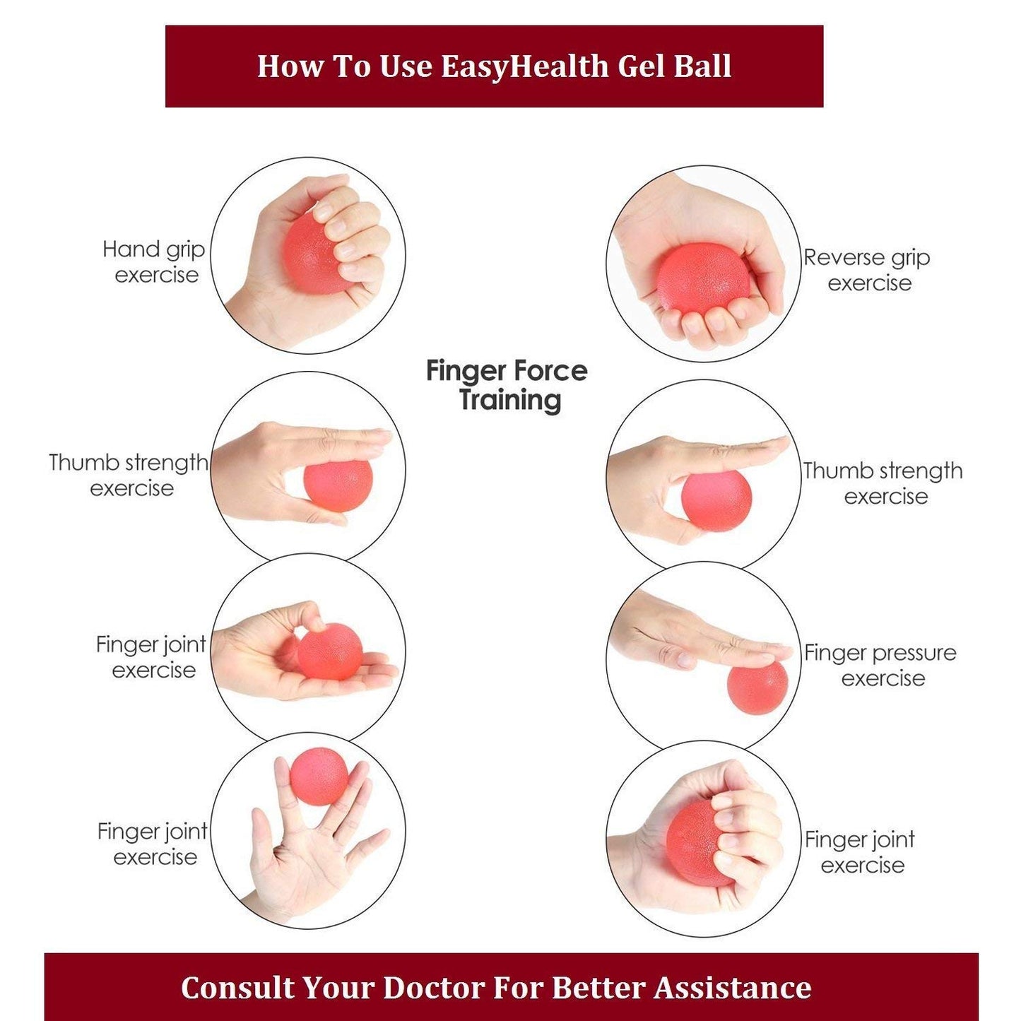 Soft Squeezable Hand & Finger Exercising Ball - (Medium, Red)