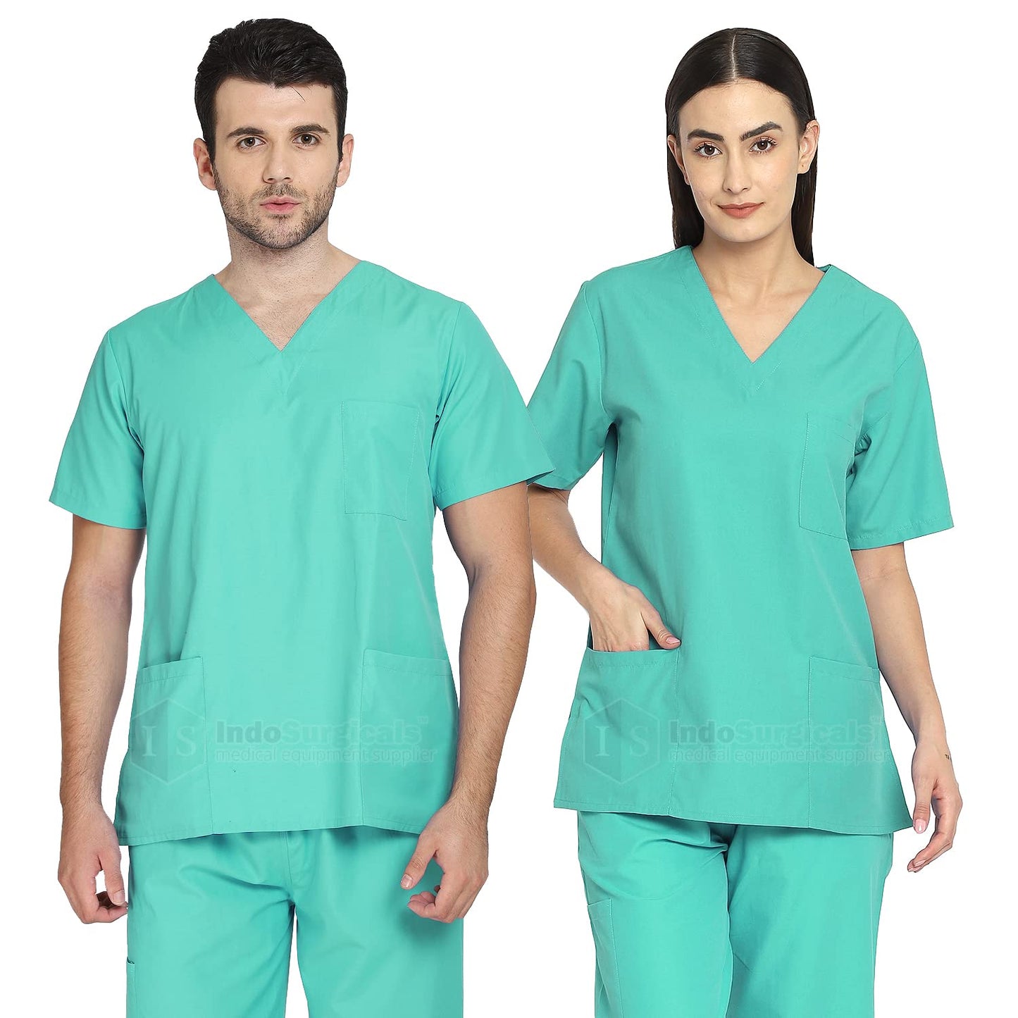 Unisex Regular Fit V-Neck Top and Cargo Type Trouser Scrub Suit OT Dress Set (Blue, 38-Medium).