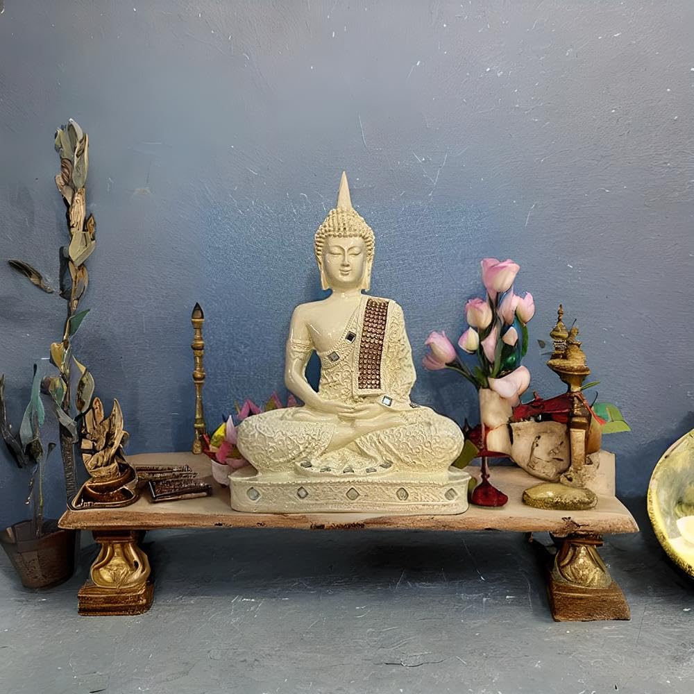 New 25 Centimetre Meditating Sitting Buddha Statue showpiece Idol Home Decor Items for Living Room and Gifts (1, Orange Black)