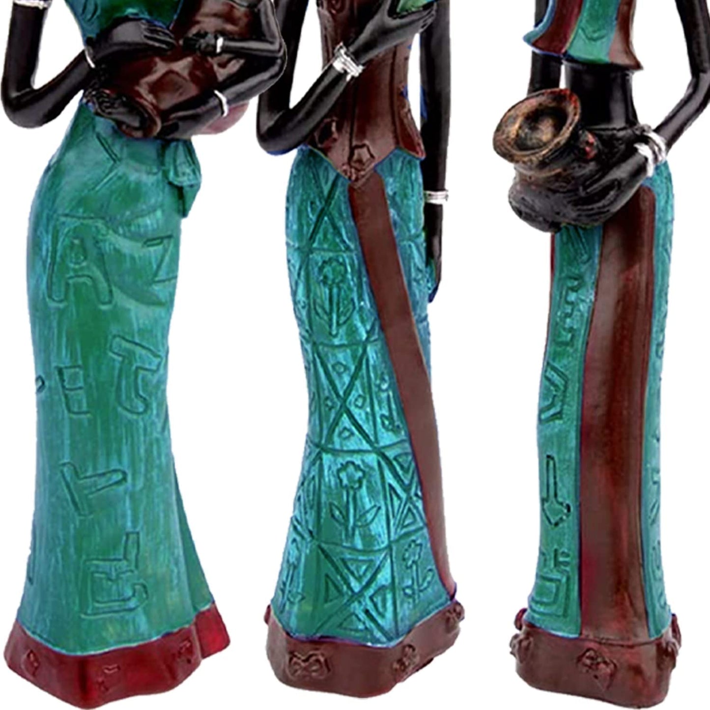 Beautiful Finish Uniquely Hand Crafted Home Dcor African Tribal Women Art Piece - (Set of 3, Multicolour), Resin