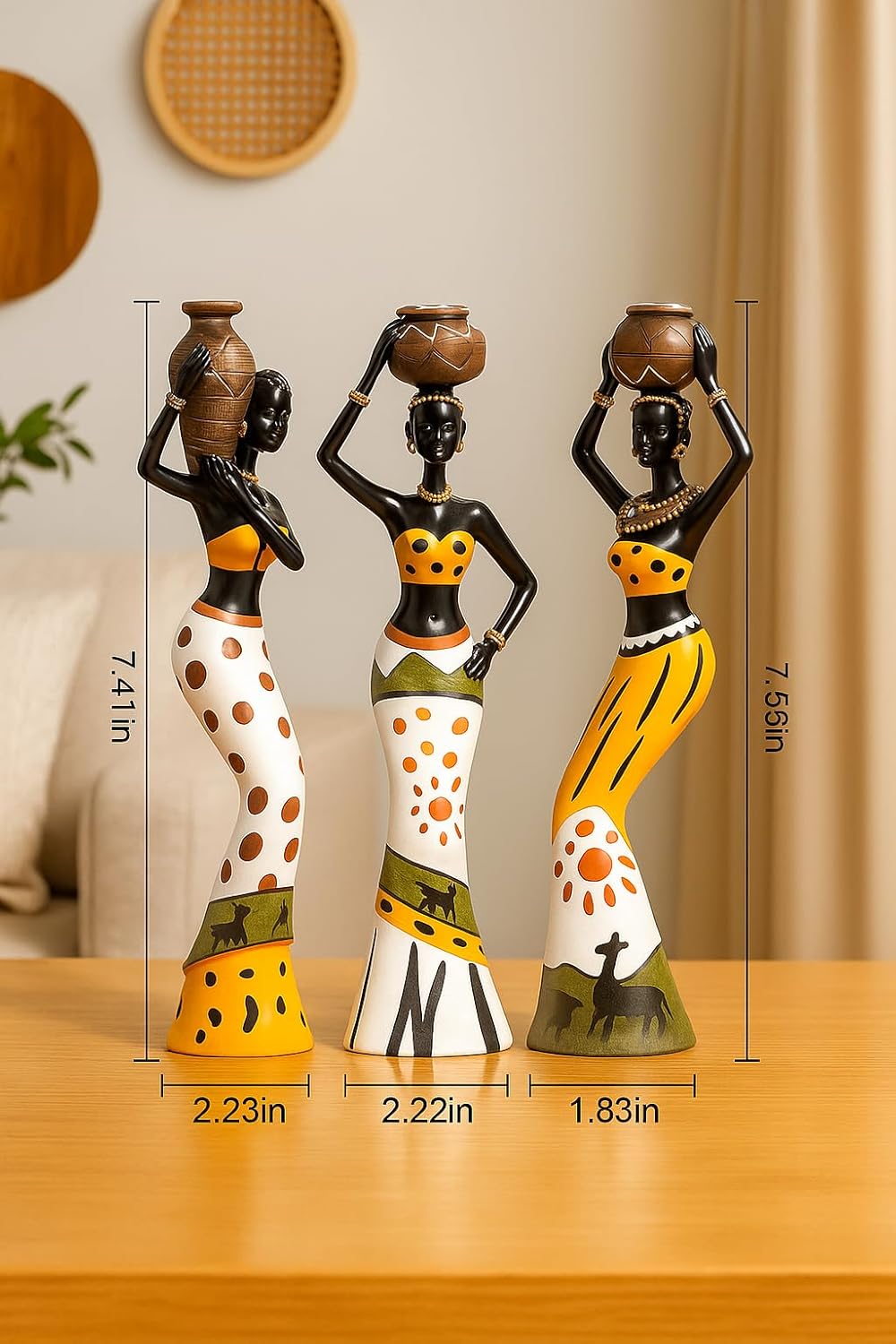 Beautiful Finish Uniquely Hand Crafted Home Dcor African Tribal Women Art Piece - (Set of 3, Multicolour), Resin