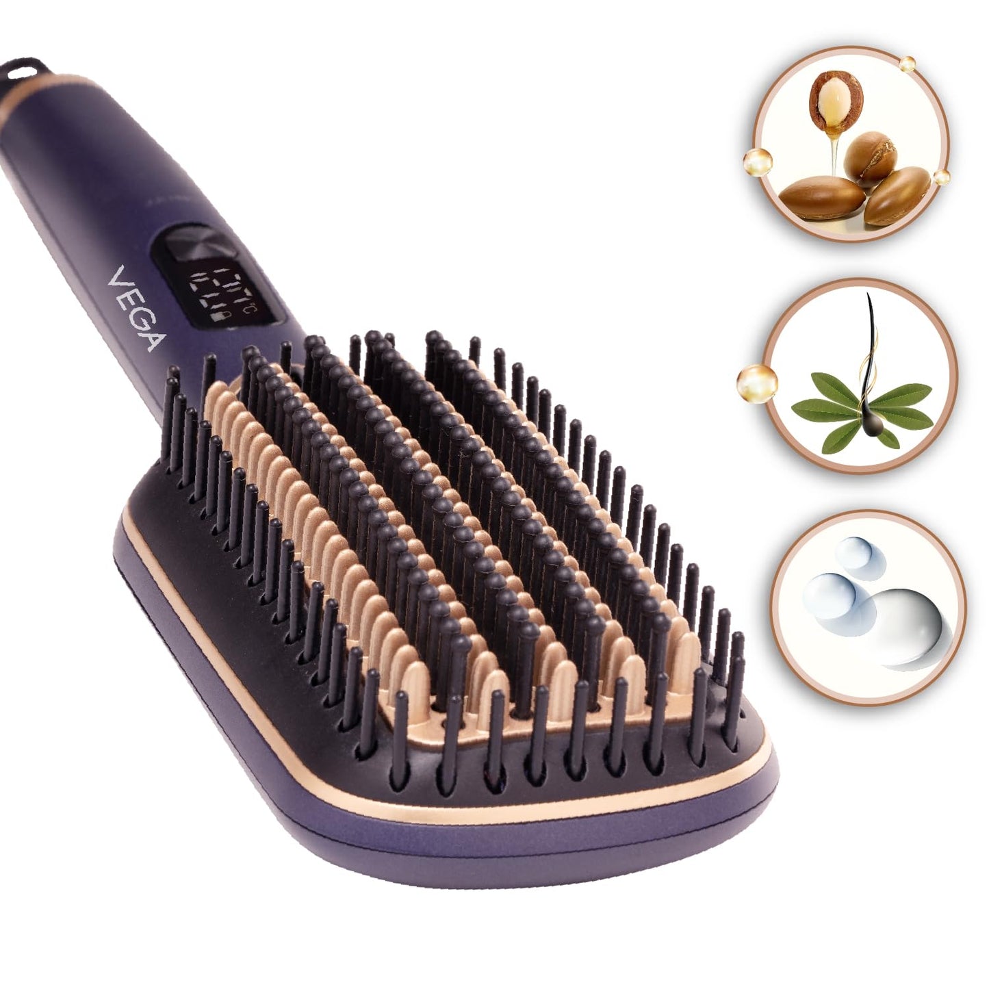 Vega LitStyle L1 Hair Straightener Brush for Women with Triple Care & ThermoProtect Technology (Keratin, Argan Oil & Ionic), Frizz-Free Hair in Few Mins, Straightening Effect Upto 12 Hours, (VHSB-06)