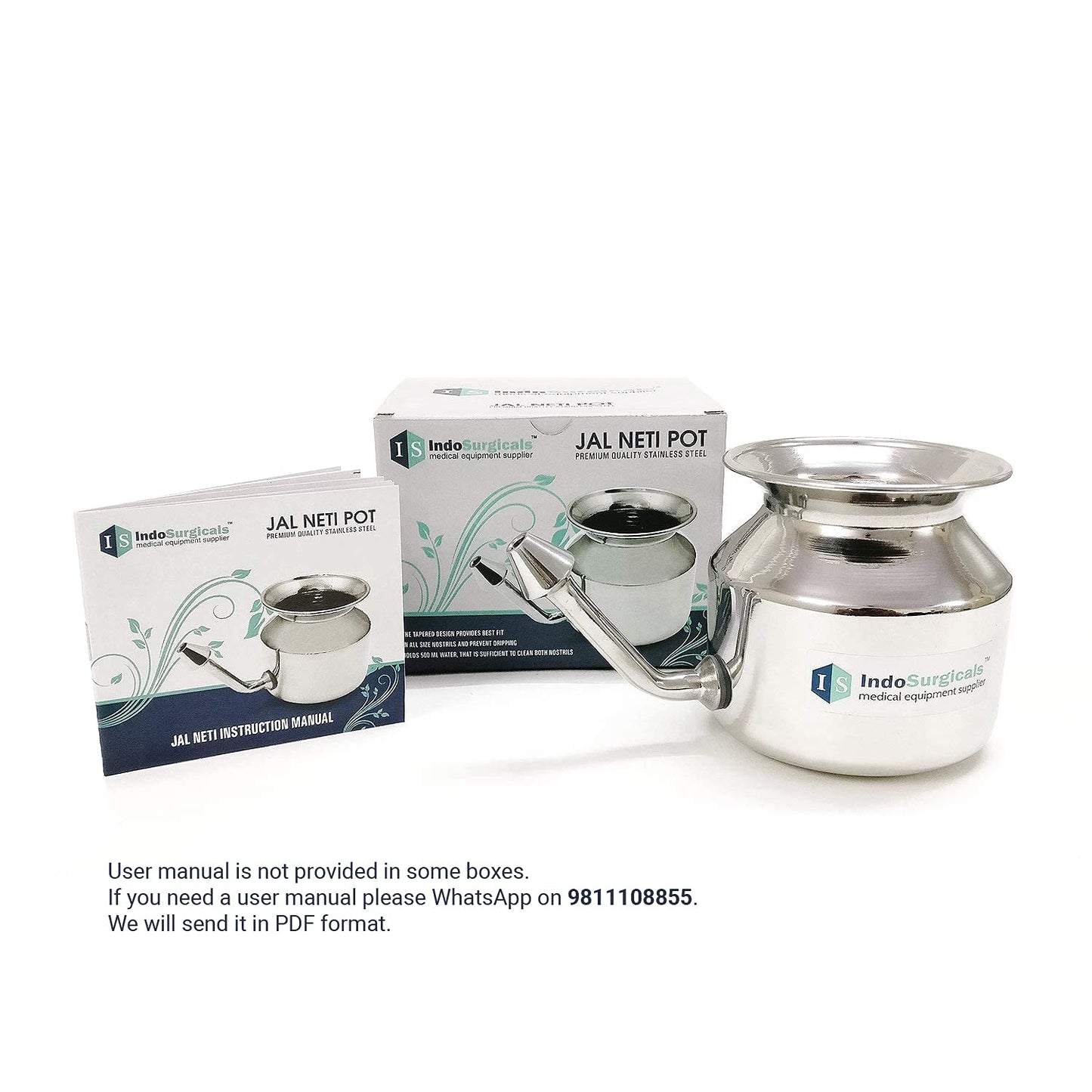 Stainless Steel Ayurvedic Jala Neti Pot for Sinus Congestion With 10 Sachet of Salt Plus