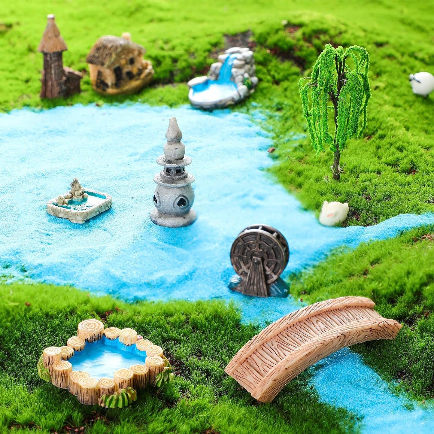 HASTHIP ® Miniature Garden Bridge Figurines Mini Resin Lighthouse Water Well Fairy Garden Accessories (White, 12 Pieces, Free Size)