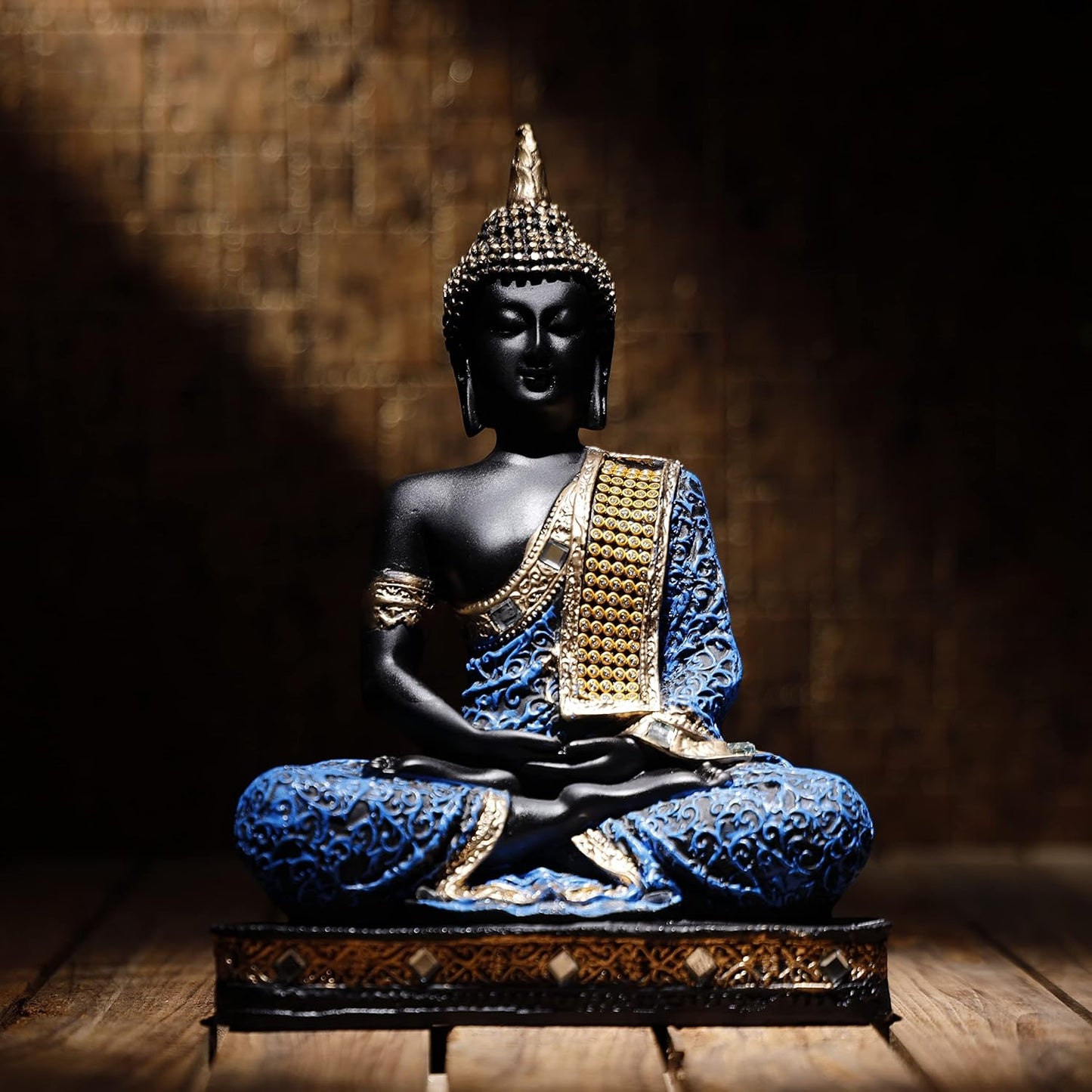 New 25 Centimetre Meditating Sitting Buddha Statue showpiece Idol Home Decor Items for Living Room and Gifts (1, Orange Black)