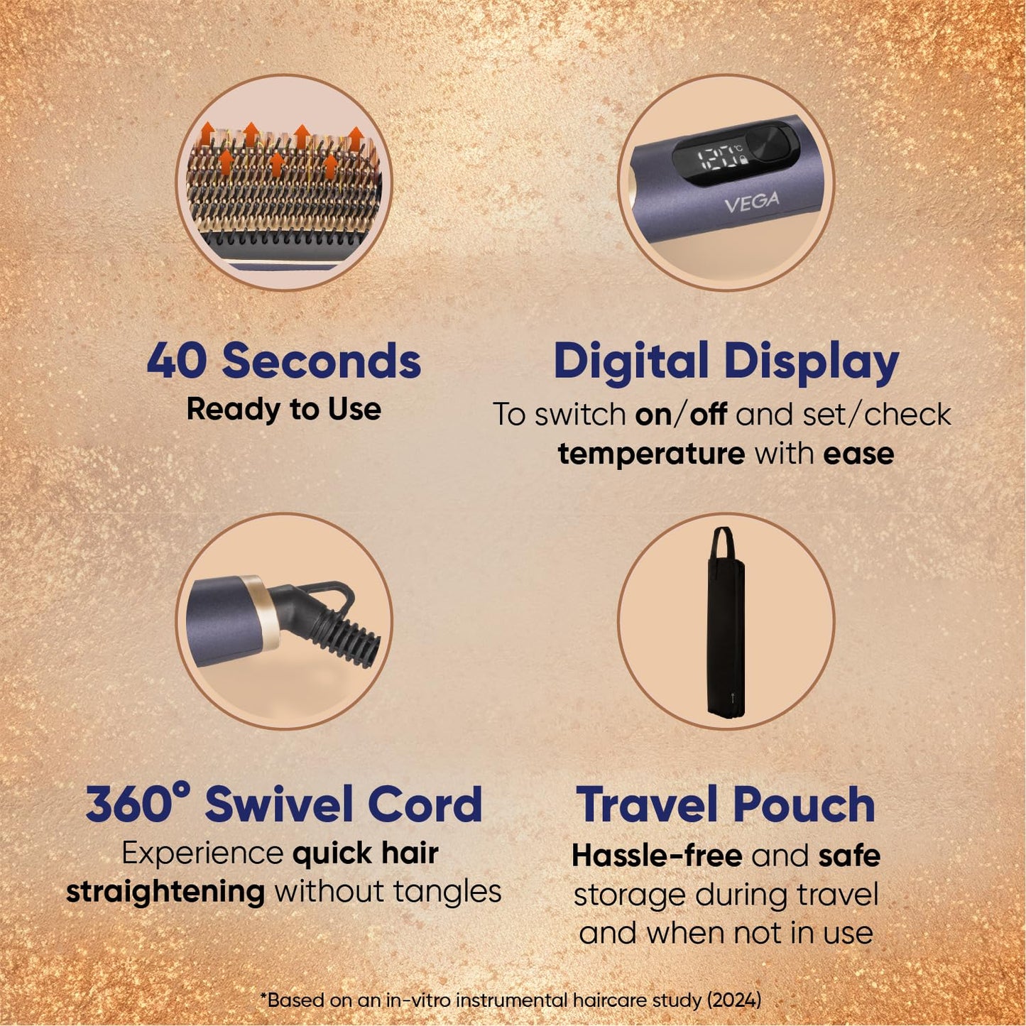 Vega LitStyle L1 Hair Straightener Brush for Women with Triple Care & ThermoProtect Technology (Keratin, Argan Oil & Ionic), Frizz-Free Hair in Few Mins, Straightening Effect Upto 12 Hours, (VHSB-06)