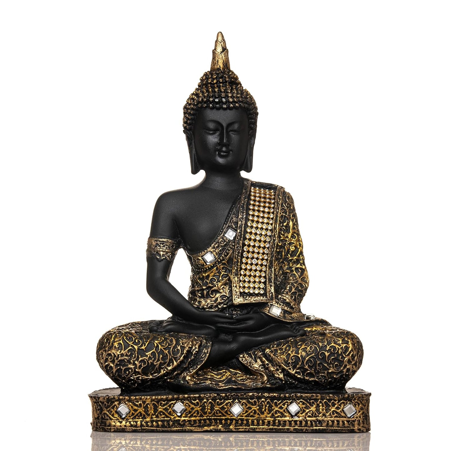 New 25 Centimetre Meditating Sitting Buddha Statue showpiece Idol Home Decor Items for Living Room and Gifts (1, Orange Black)