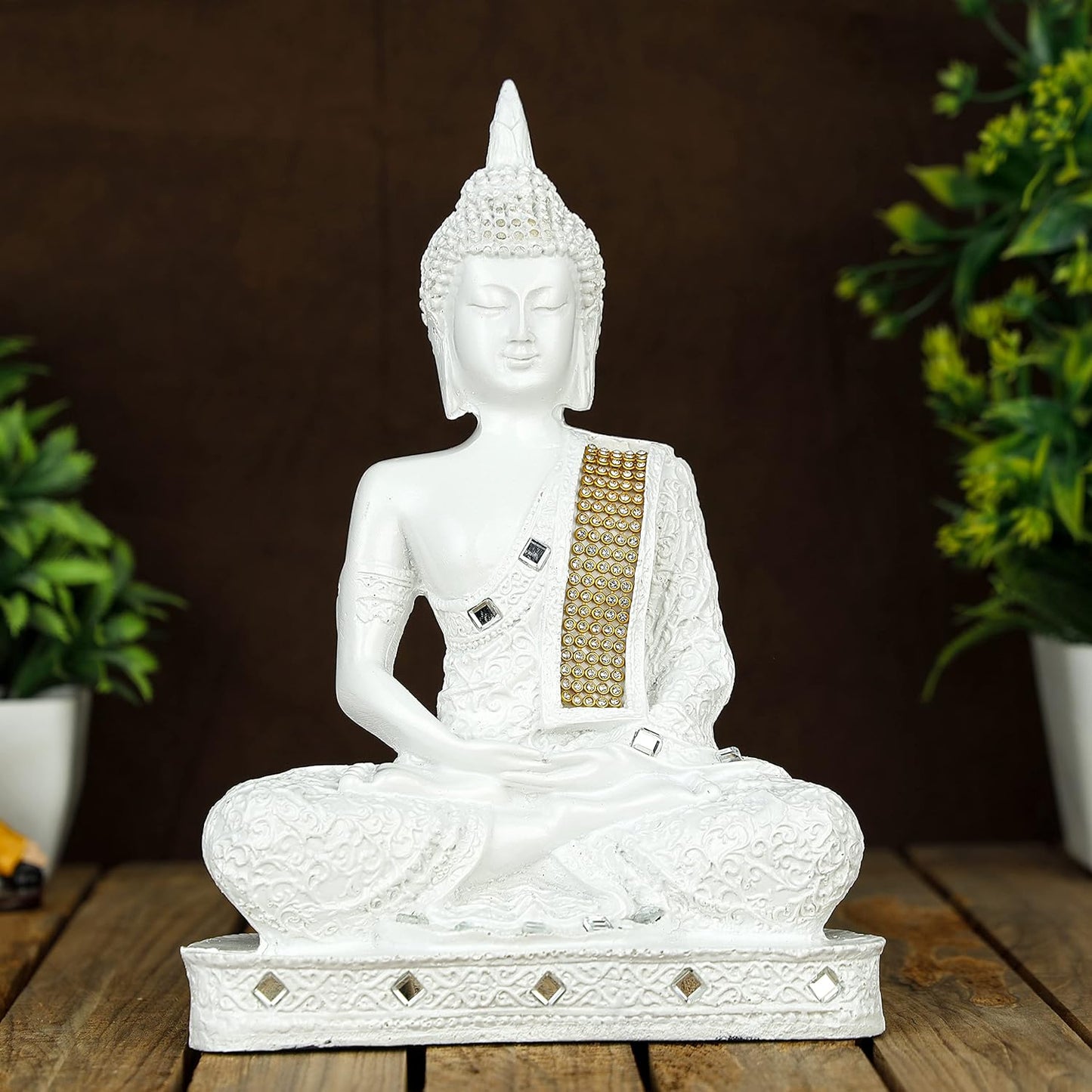 New 25 Centimetre Meditating Sitting Buddha Statue showpiece Idol Home Decor Items for Living Room and Gifts (1, Orange Black)