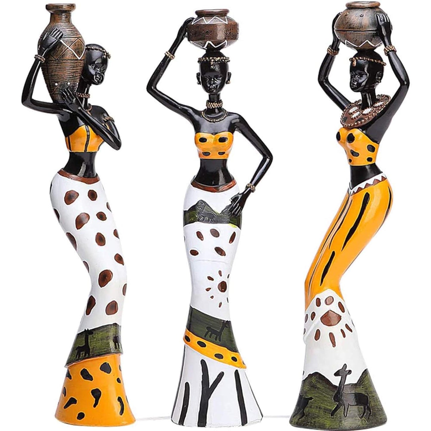 Beautiful Finish Uniquely Hand Crafted Home Dcor African Tribal Women Art Piece - (Set of 3, Multicolour), Resin