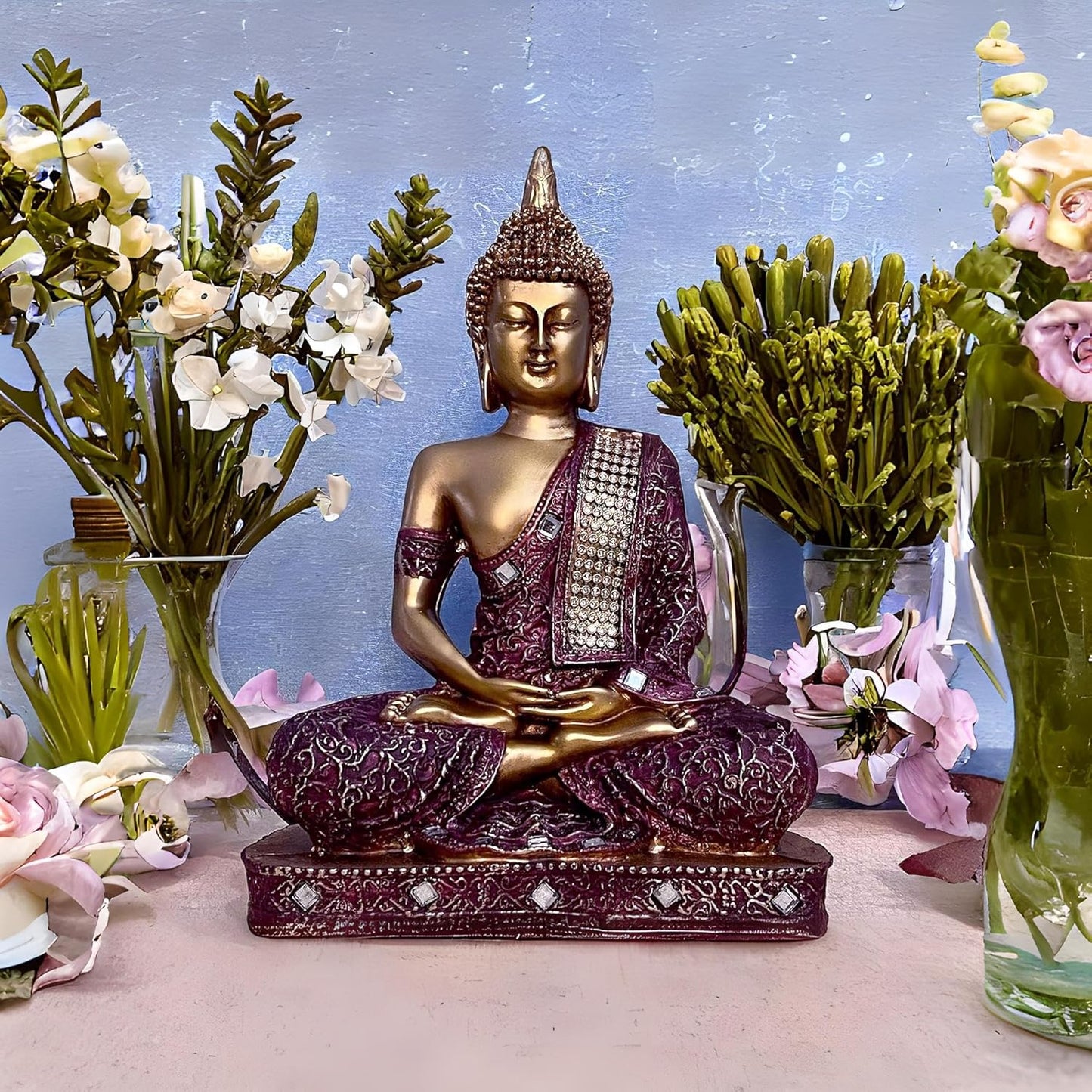 New 25 Centimetre Meditating Sitting Buddha Statue showpiece Idol Home Decor Items for Living Room and Gifts (1, Orange Black)