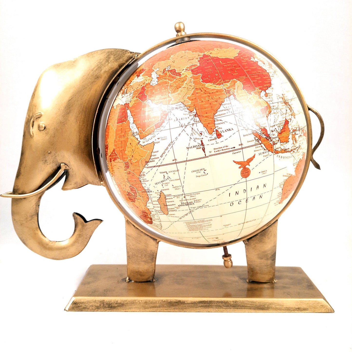 Elephant With Globe Showpiece Figurines - Antique Showpiece - for Home, Vastu, Good Luck, Table & Office Decor & Gift - 11 Inch