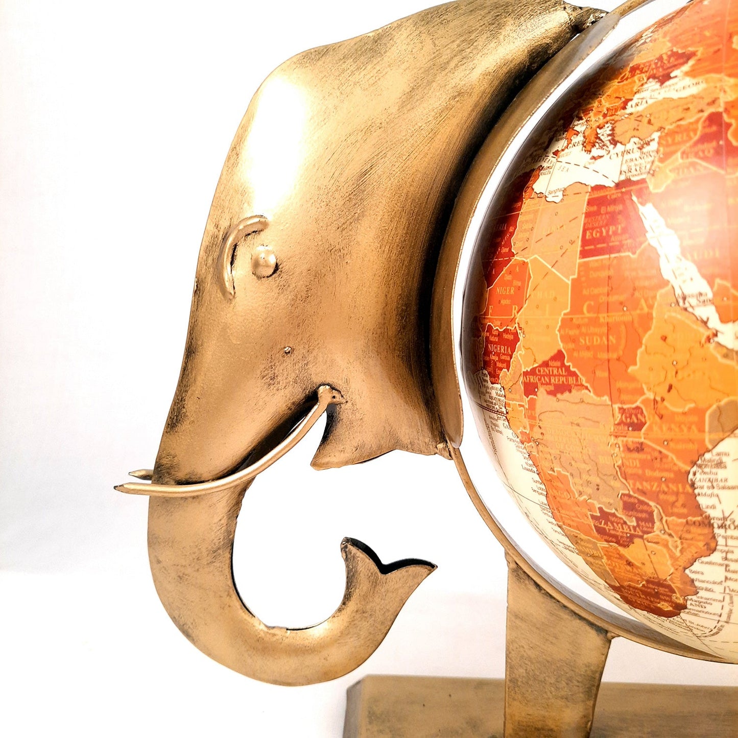 Elephant With Globe Showpiece Figurines - Antique Showpiece - for Home, Vastu, Good Luck, Table & Office Decor & Gift - 11 Inch