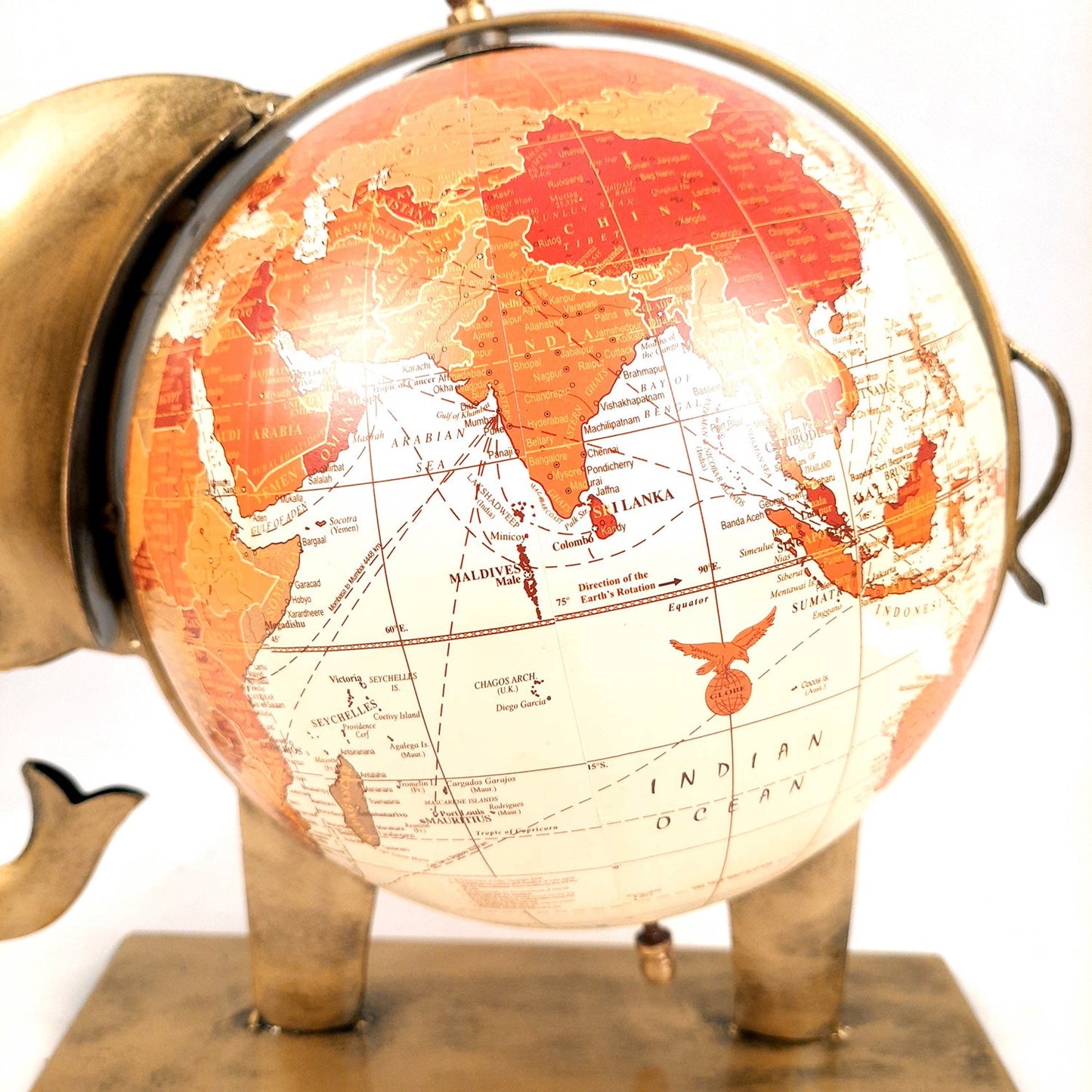 Elephant With Globe Showpiece Figurines - Antique Showpiece - for Home, Vastu, Good Luck, Table & Office Decor & Gift - 11 Inch