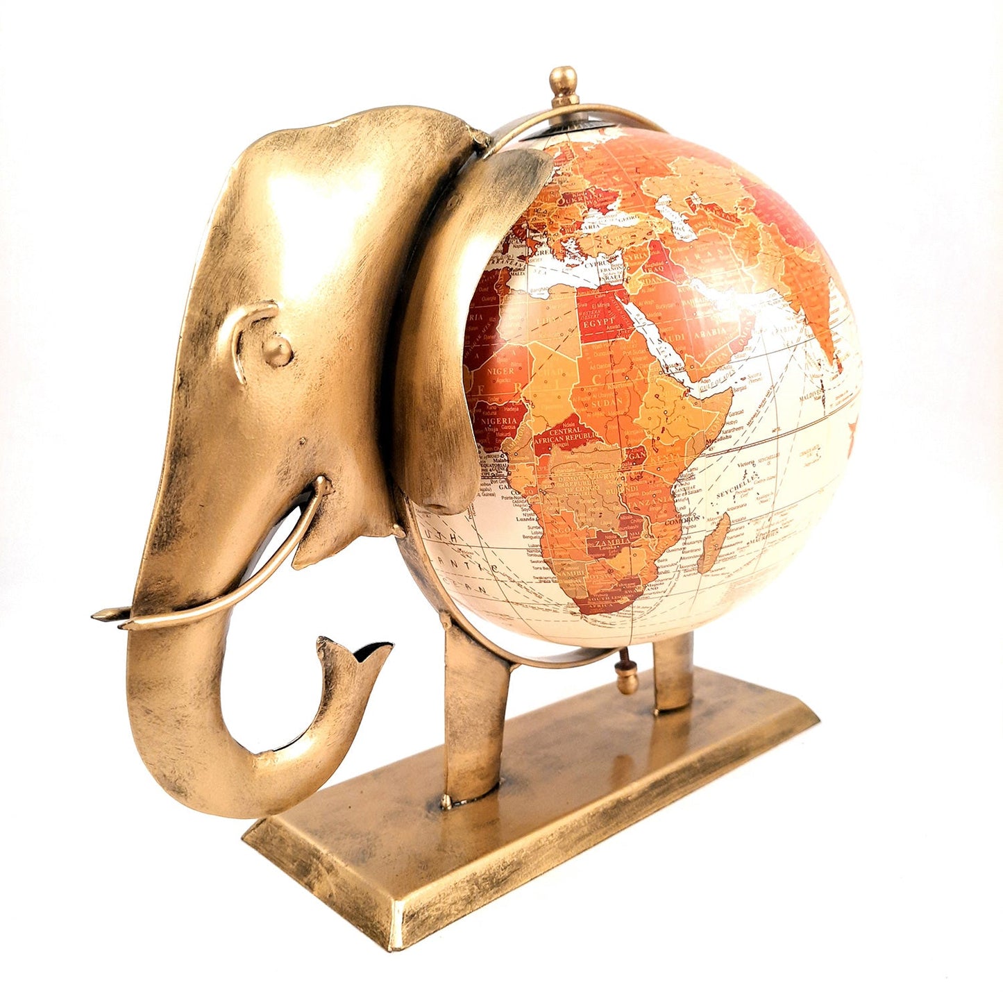 Elephant With Globe Showpiece Figurines - Antique Showpiece - for Home, Vastu, Good Luck, Table & Office Decor & Gift - 11 Inch