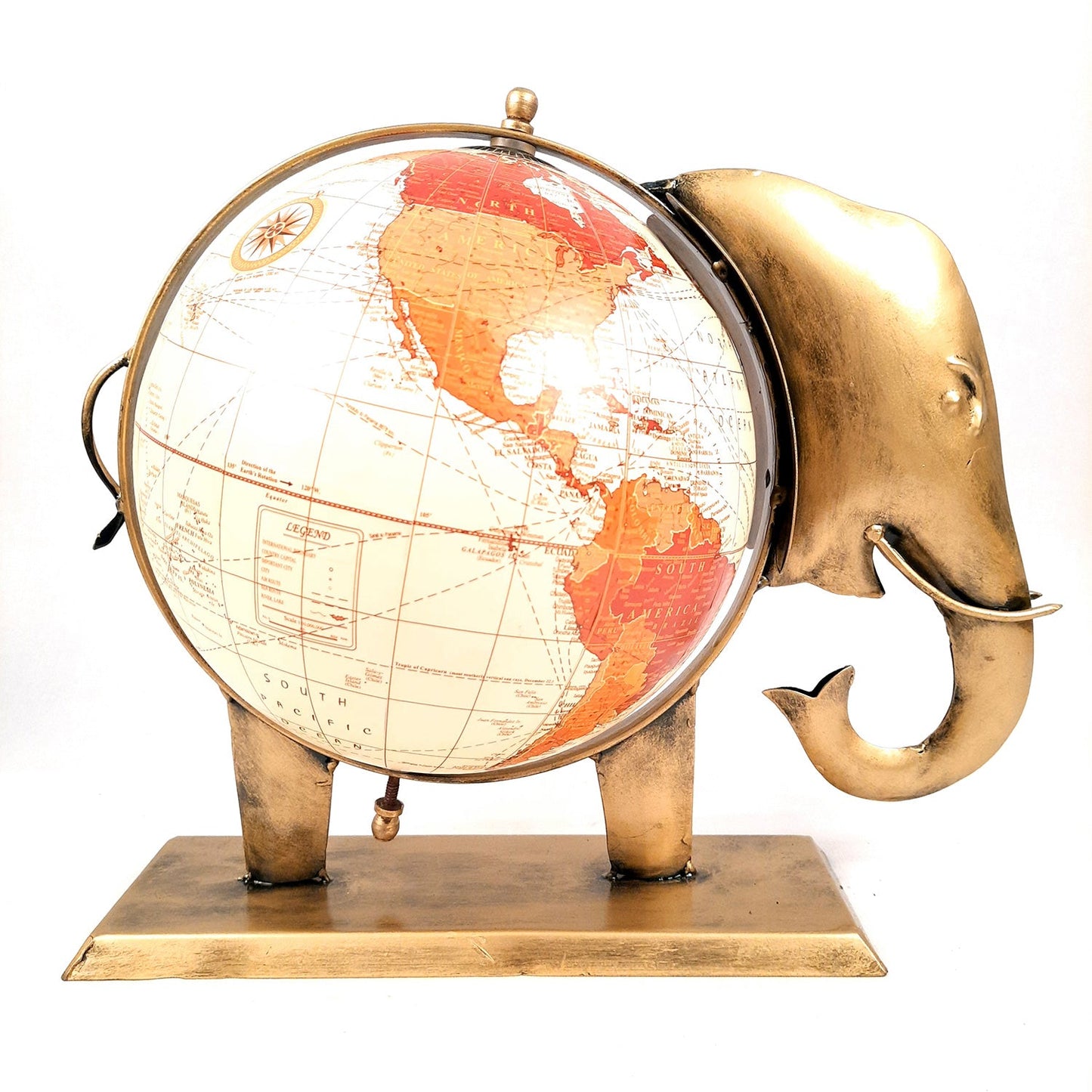 Elephant With Globe Showpiece Figurines - Antique Showpiece - for Home, Vastu, Good Luck, Table & Office Decor & Gift - 11 Inch