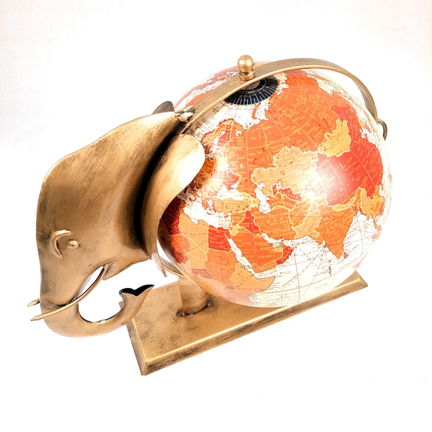 Elephant With Globe Showpiece Figurines - Antique Showpiece - for Home, Vastu, Good Luck, Table & Office Decor & Gift - 11 Inch