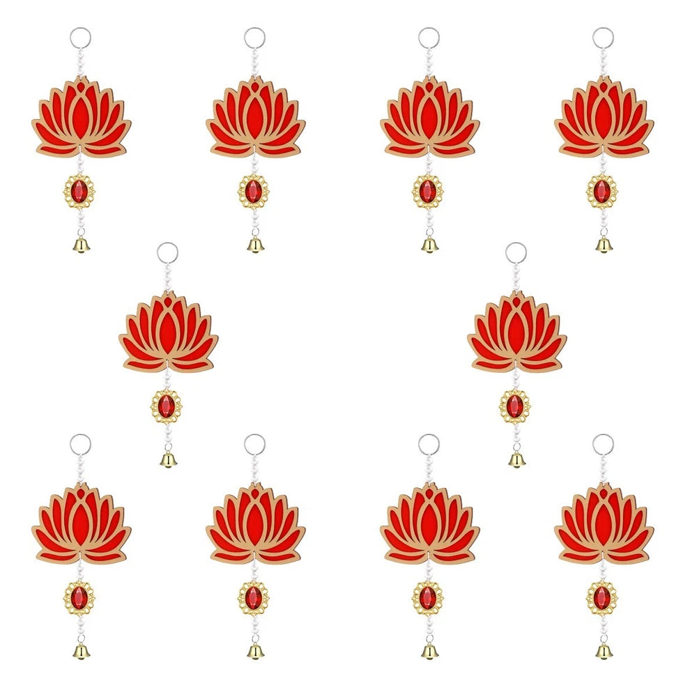 Diwali Wall Decor – 10 Lotus Garlands – Bells & Pearls – Gift Ready!