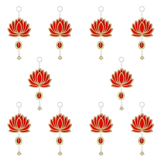 Diwali Wall Decor – 10 Lotus Garlands – Bells & Pearls – Gift Ready!