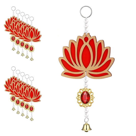 Diwali Wall Decor – 10 Lotus Garlands – Bells & Pearls – Gift Ready!